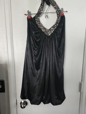Black Embellished Halter Dress